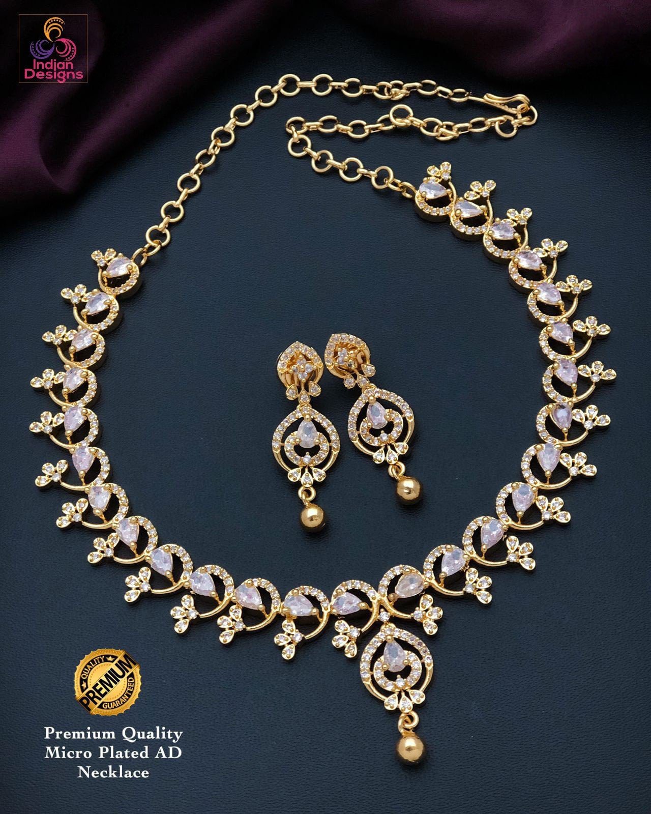 Elegant American Diamond Gold tone Necklace and Earrings| Emerald Ruby CZ Diamond choker| Indian jewelry Statement Necklace| Gift for her