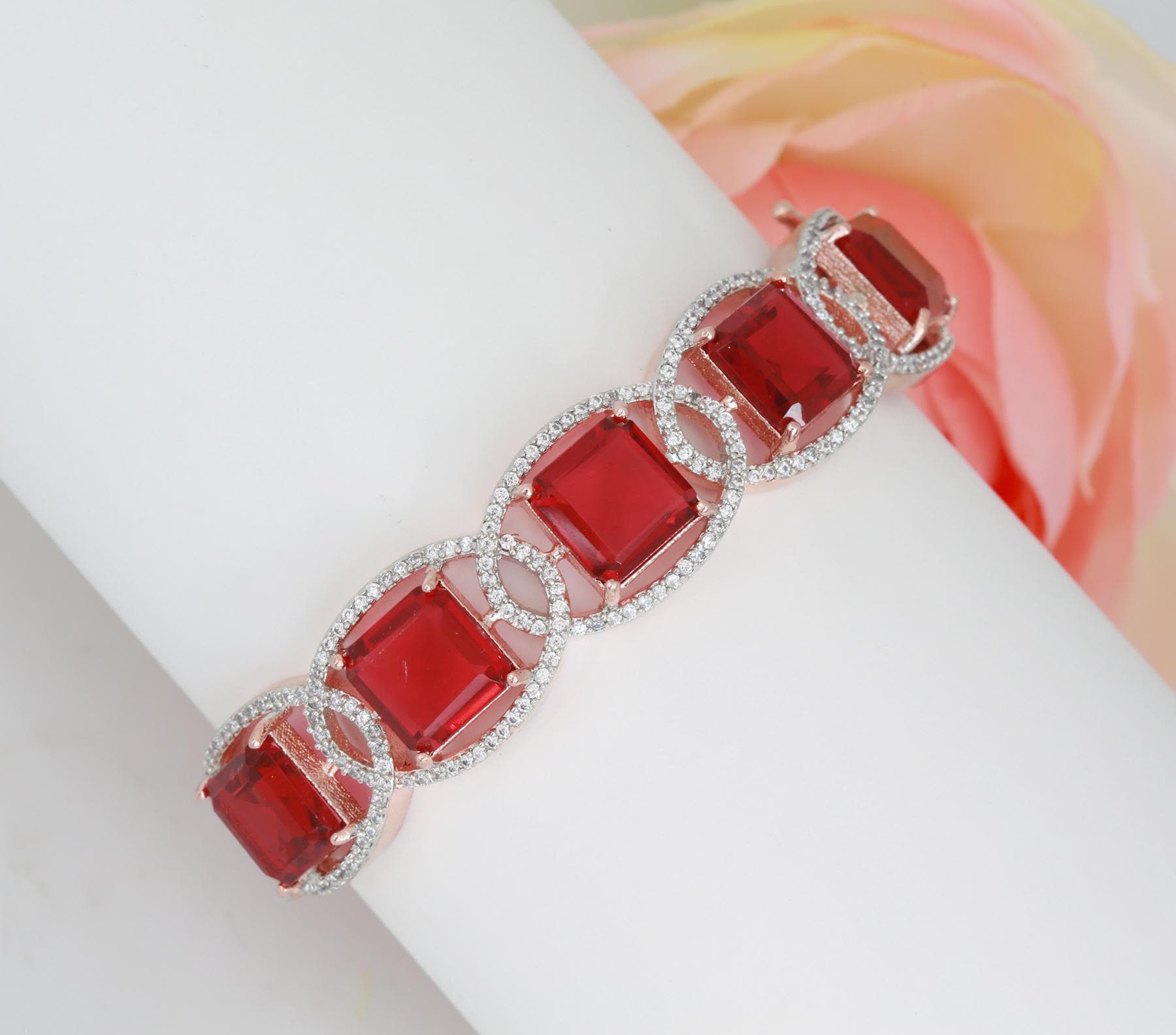 Rose Gold bangle bracelet| Ruby Red American diamond dainty bracelet Bangle| Square cut CZ stone Openable bangles| Kada bangle| Gift For her