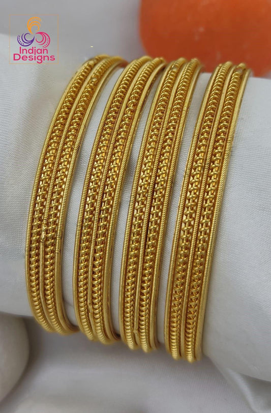 Gold-Plated Daily wear Bangle Bracelets set of 4 |Traditional Indian Jewelry Wedding bangle set |Bollywood Ethnic Bangle set| Gift for her