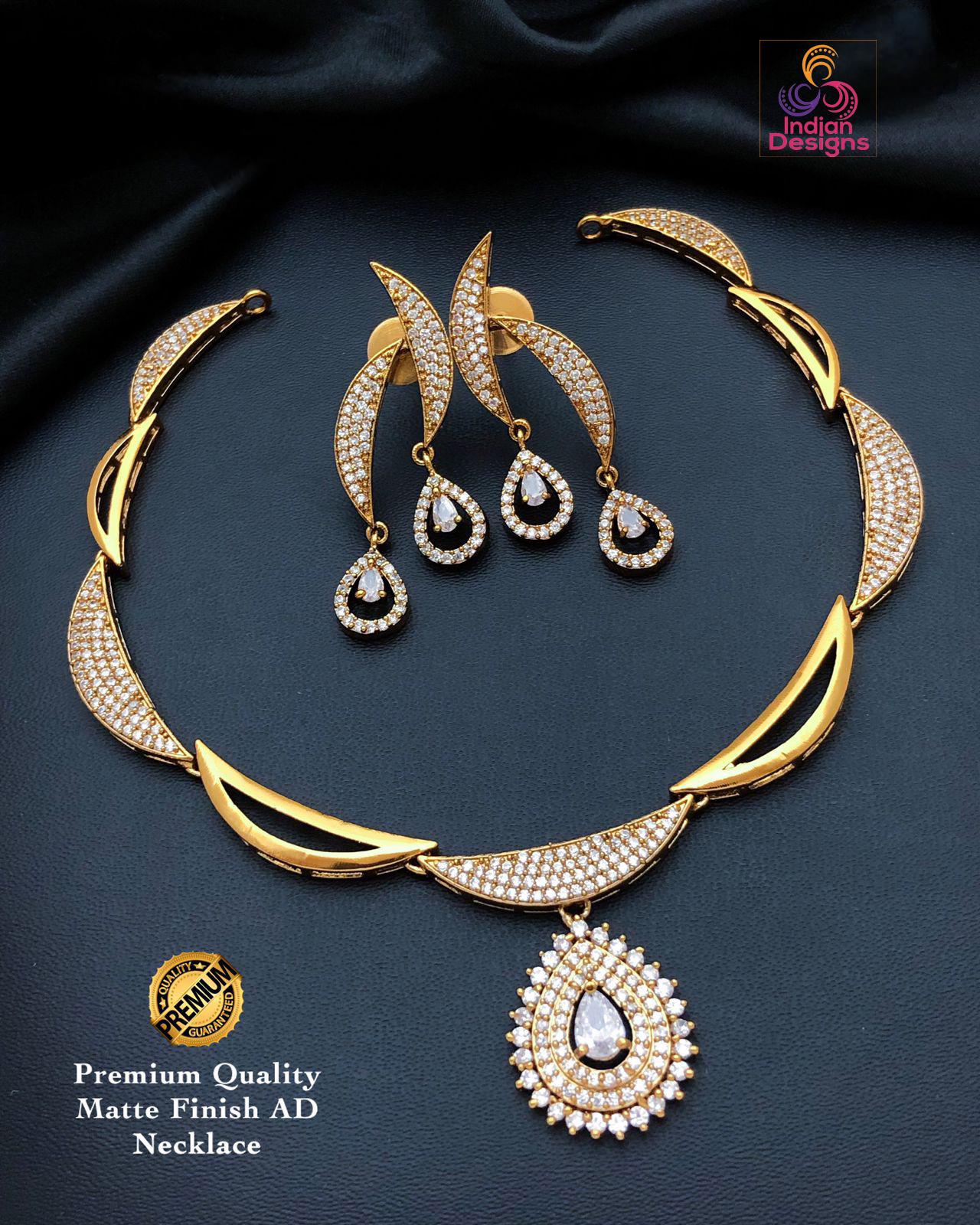 Matte Gold Finish Antique style Necklace and Earrings set| Indian Designs jewelry| Traditional south Indian style Simple choker necklace