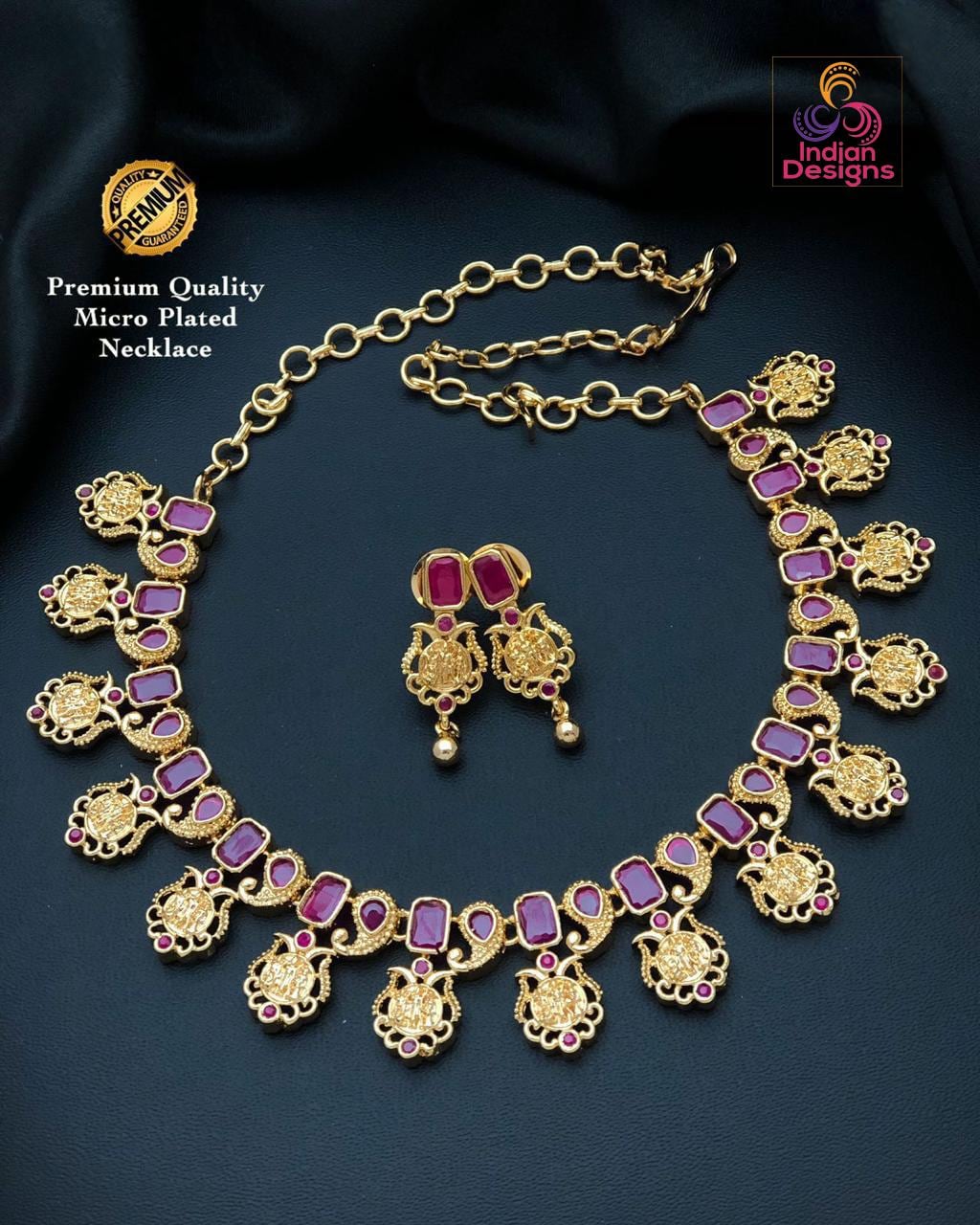 Gold plated Ram Parivar necklace & Earring set| Matte Gold Ruby-Emerald Kemp stone Ramparivaar choker necklace| Temple jewelry necklace