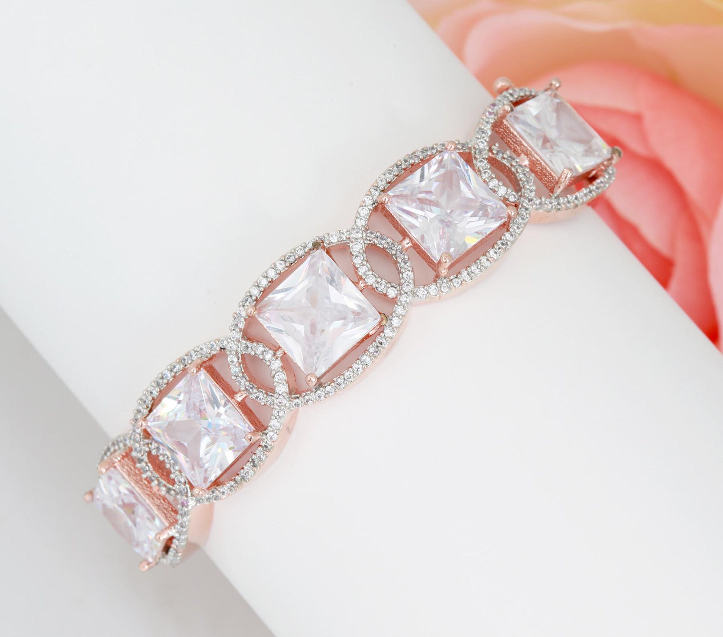 Rose Gold bangle bracelet| Ruby Red American diamond dainty bracelet Bangle| Square cut CZ stone Openable bangles| Kada bangle| Gift For her