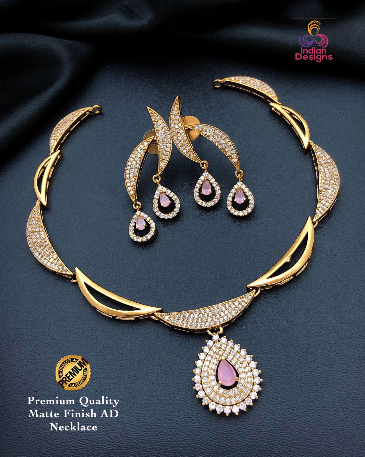 Matte Gold Finish Antique style Necklace and Earrings set| Indian Designs jewelry| Traditional south Indian style Simple choker necklace