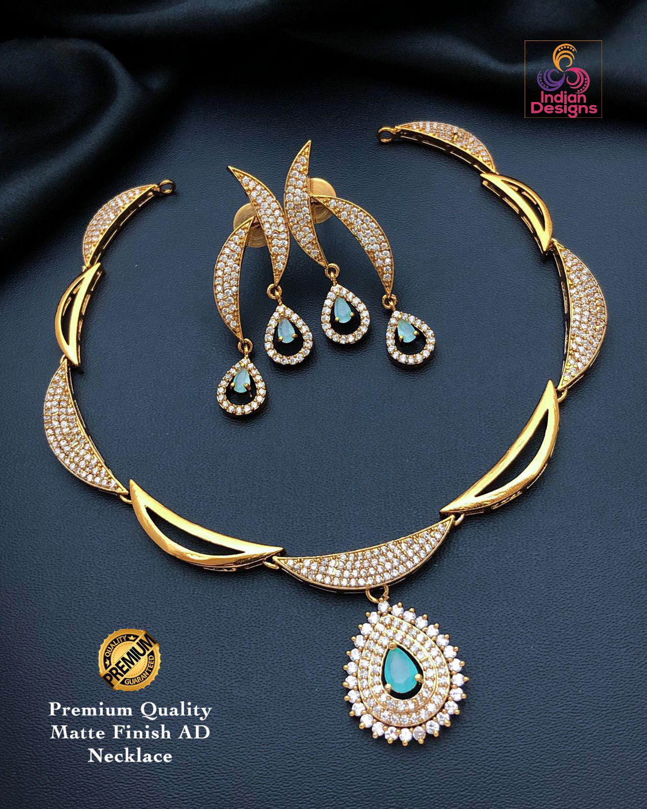 Matte Gold Finish Antique style Necklace and Earrings set| Indian Designs jewelry| Traditional south Indian style Simple choker necklace