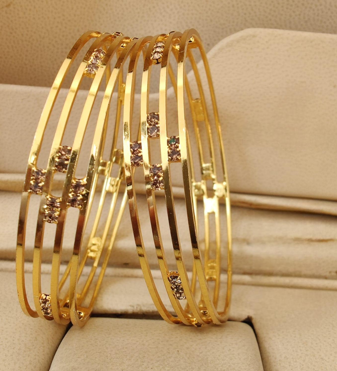 Elegant Lightweight Gold Plated Bangles with Crystals | Traditional Indian Bangles Set of 2 | Daily Wear Gold Plated Bangles| Gift for her