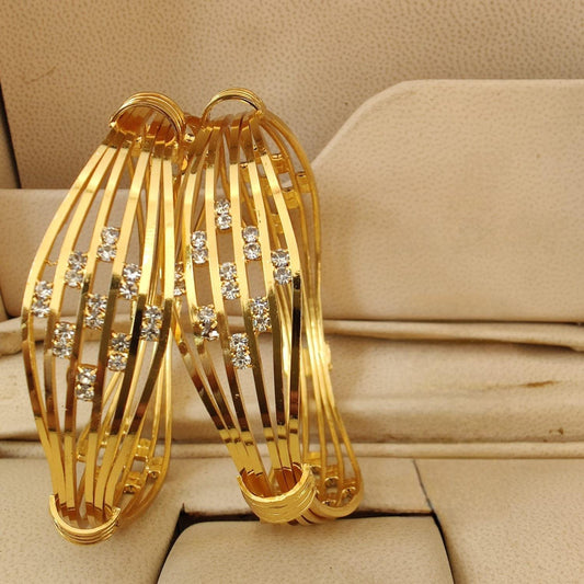 Minimalist Gold Plated Bangles with Crystals| Designer Statement Bangles Set of 2 |Daily Wear One Gram Gold Bangle Bracelets| Gift for her