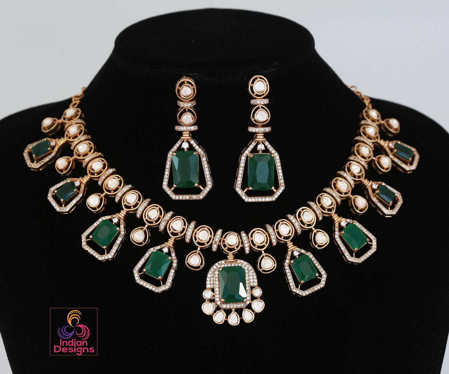 Victorian Gold Polish Kundan Necklace Set| Uncut Polki Diamond Kundan stone Necklace| Indian Wedding Bridal statement Necklace|Gift for her