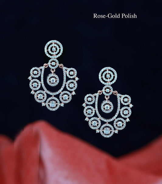 American Diamond Silver Earrings | Rose Gold Indian Earrings