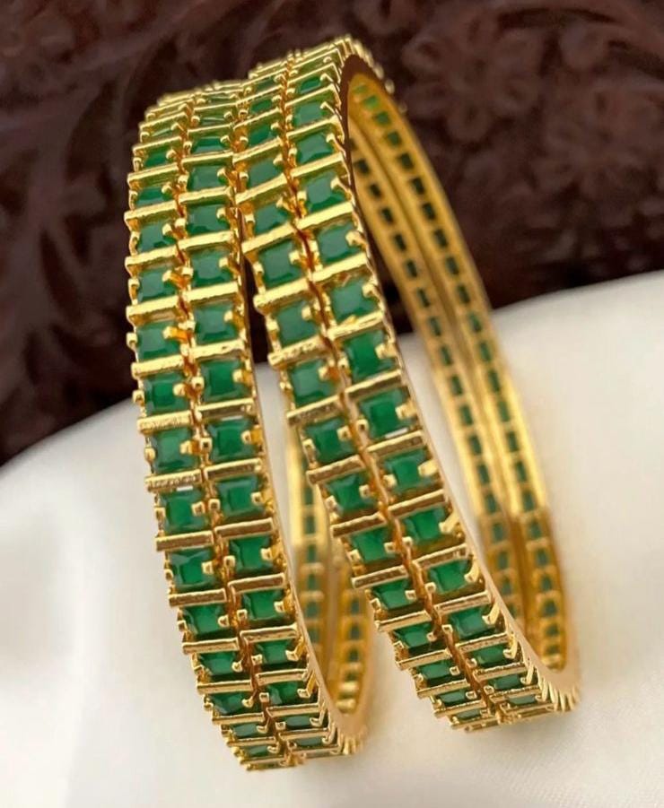 American diamond bangles set | Gold Plated Indian Bridal Bangle set of 4 | Ruby Emerald cz bangles | Daily wear one gram gold bangles