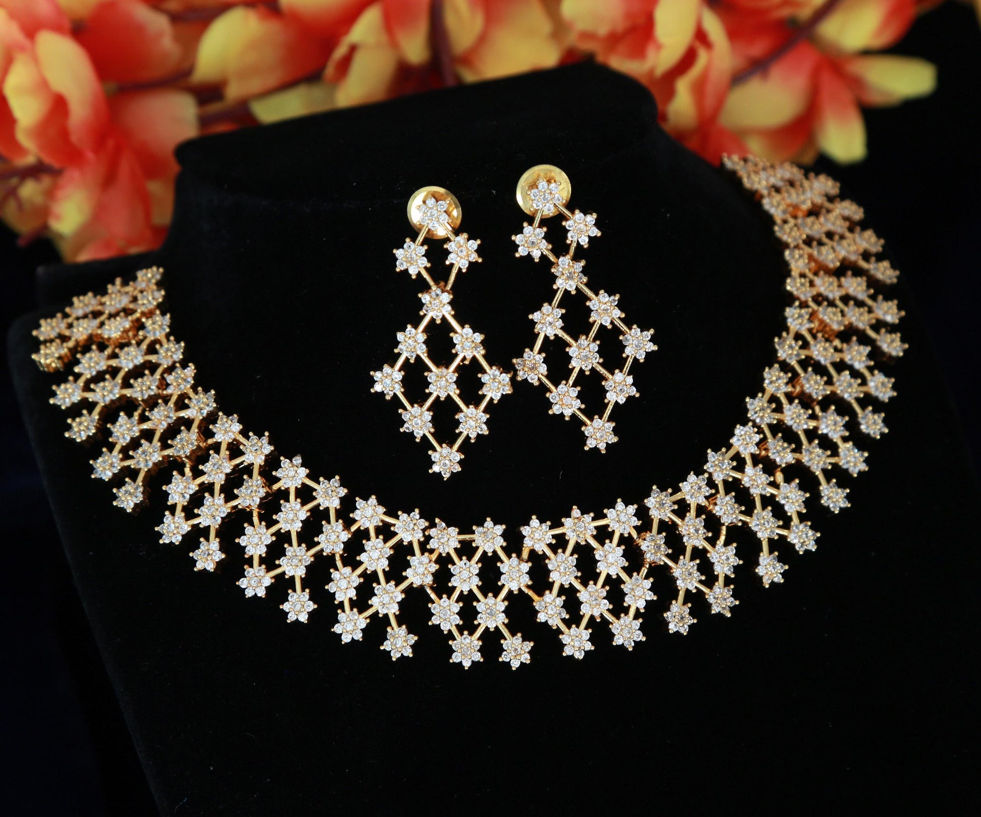 American Diamond Ruby Emerald Crystal star design gold choker necklace | Indian Bollywood Wedding Fashion Jewelry set | Statement Necklace