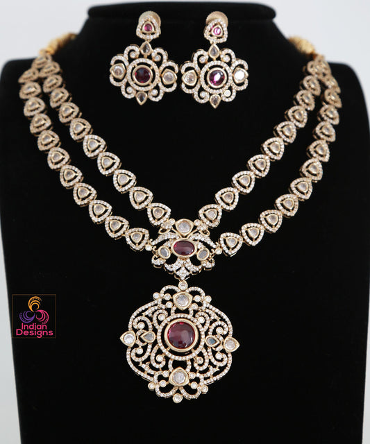 Victorian Style AD Kundan Choker Necklace with Designer Pendant| Gold Plated Antique Statement Necklace| American diamond wedding Jewelry