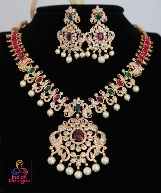 Enthralling Ruby Emerald Designer Necklace Bridal Wedding Jewelry Set