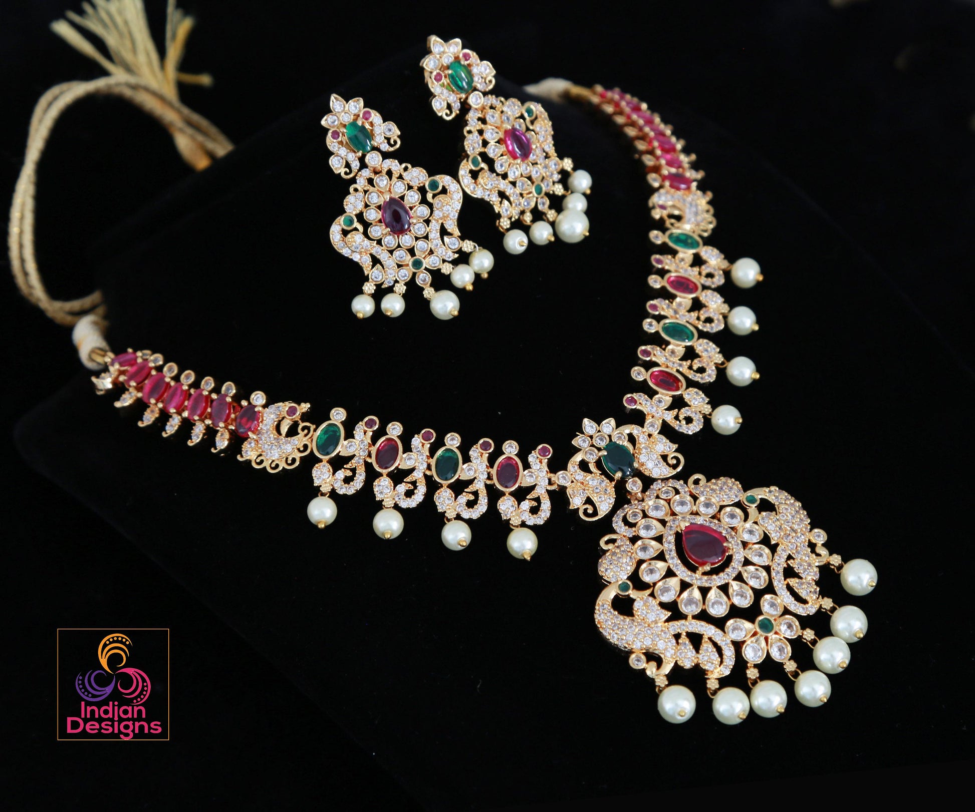 Enthralling Ruby Emerald Designer Necklace Bridal Wedding Jewelry Set