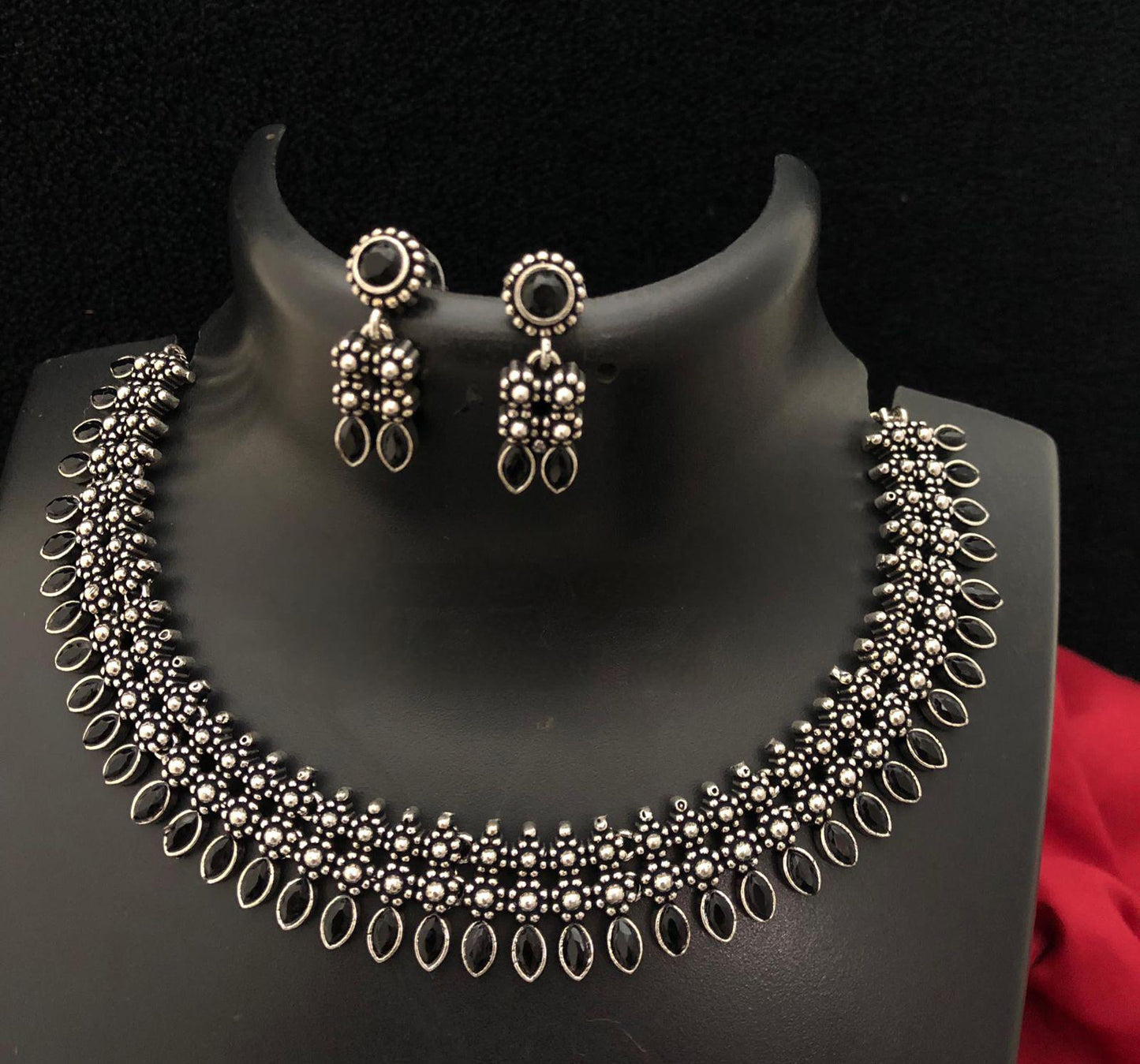 German Silver Oxidized Choker Necklace Earring set | Indian Jewelry Oxidized necklace with color stones | Traditional Antique Wedding jewelr