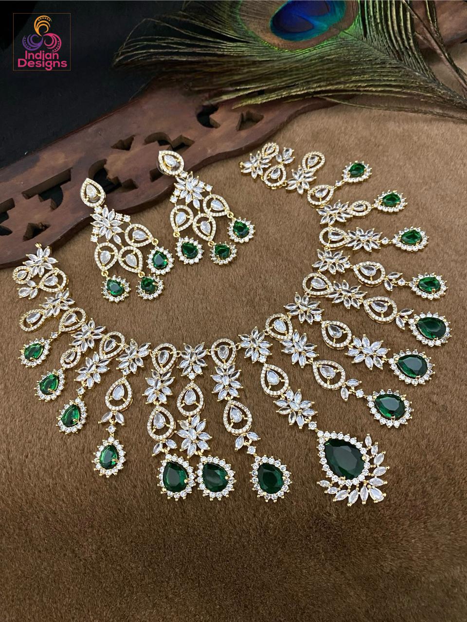 Gold Plated American Diamond Necklace earring set| Trending Party choker jewelry| CZ Diamond Set| Indian Pakistani Jewelry set| Gift for her