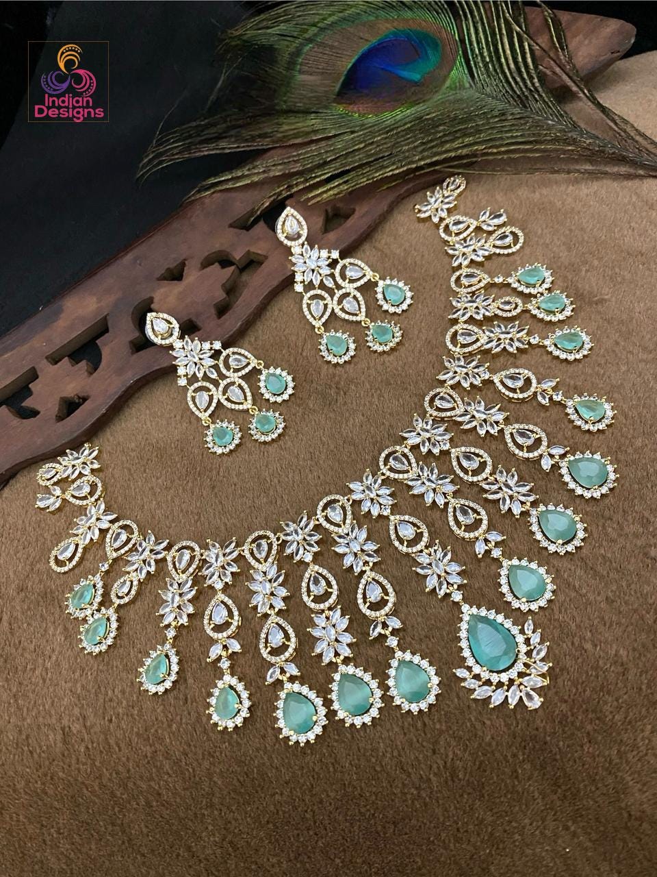 Gold Plated American Diamond Necklace earring set| Trending Party choker jewelry| CZ Diamond Set| Indian Pakistani Jewelry set| Gift for her