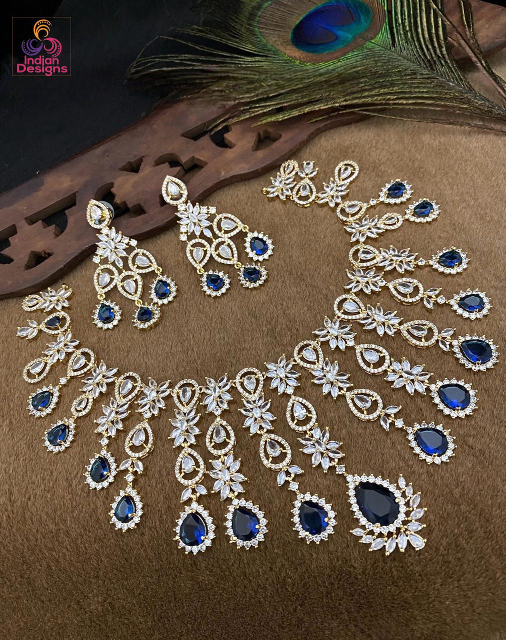Gold Plated American Diamond Necklace earring set| Trending Party choker jewelry| CZ Diamond Set| Indian Pakistani Jewelry set| Gift for her