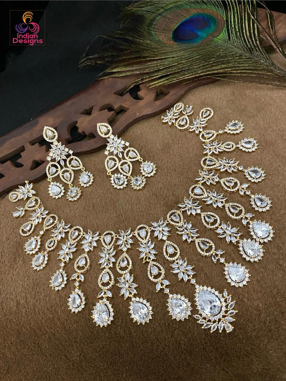 Gold Plated American Diamond Necklace earring set| Trending Party choker jewelry| CZ Diamond Set| Indian Pakistani Jewelry set| Gift for her