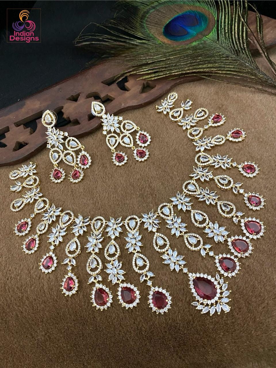Gold Plated American Diamond Necklace earring set| Trending Party choker jewelry| CZ Diamond Set| Indian Pakistani Jewelry set| Gift for her