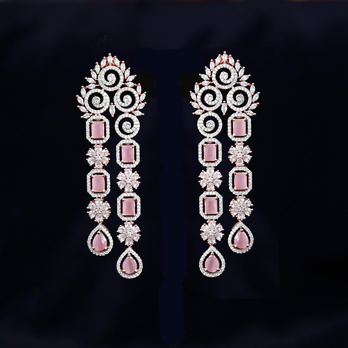 Silver earrings women | AD Floral Drop Dangler Earrings | Swarovski drop and dangle earrings | CZ stones Bollywood earrings online shopping