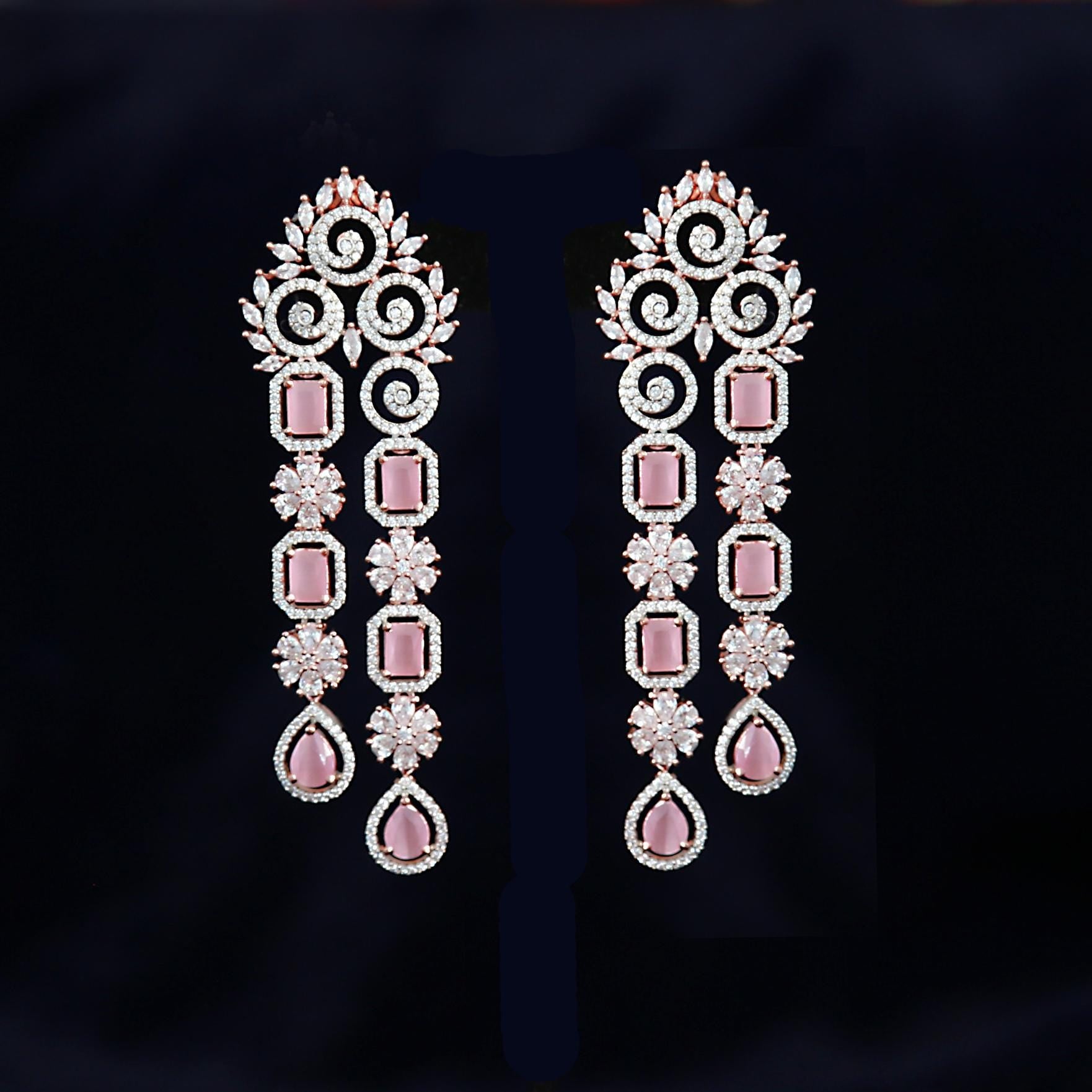 Silver earrings women | AD Floral Drop Dangler Earrings | Swarovski drop and dangle earrings | CZ stones Bollywood earrings online shopping