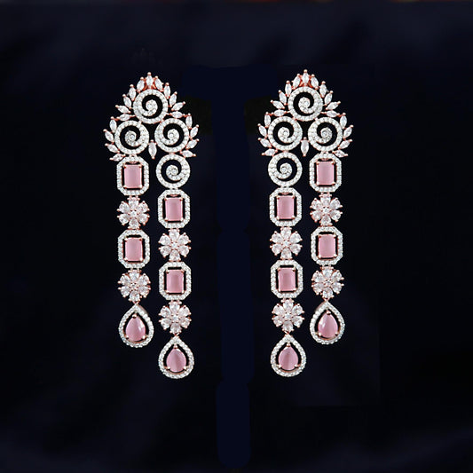 Silver earrings women | AD Floral Drop Dangler Earrings | Swarovski drop and dangle earrings | CZ stones Bollywood earrings online shopping