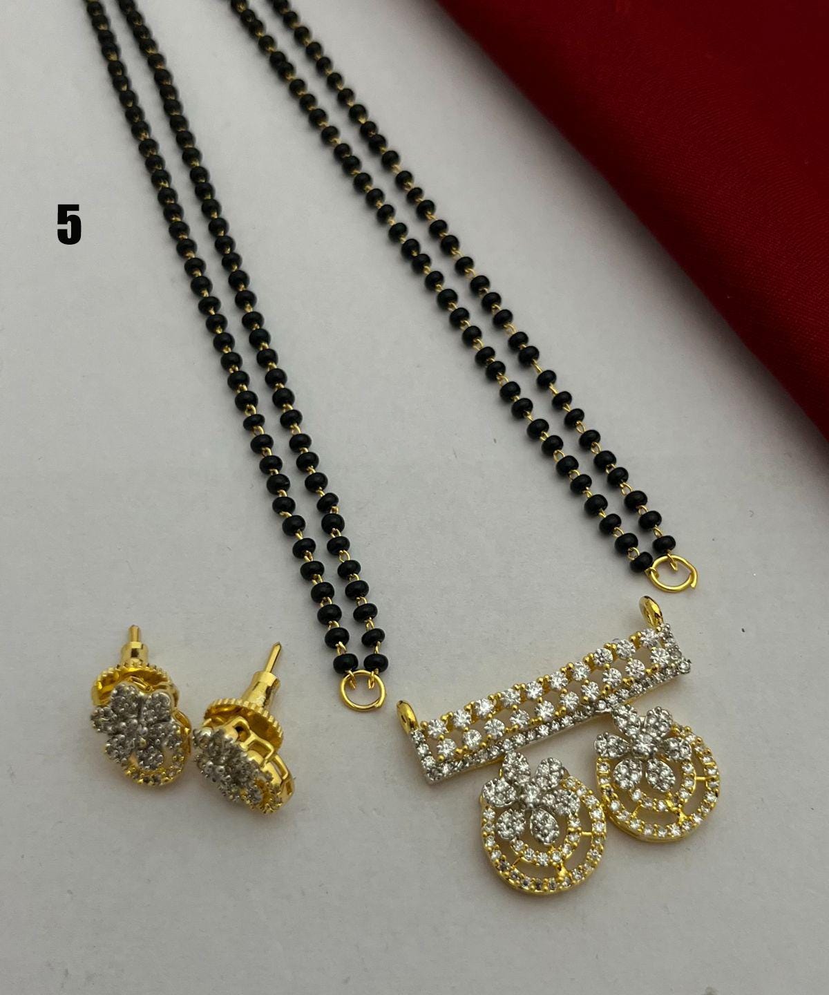 CZ Gold Plated MangalSutra with black bead chain |Indian Fashion Jewelry |Daily wear American Diamond MangalSutra set |Perfect Gift for wife