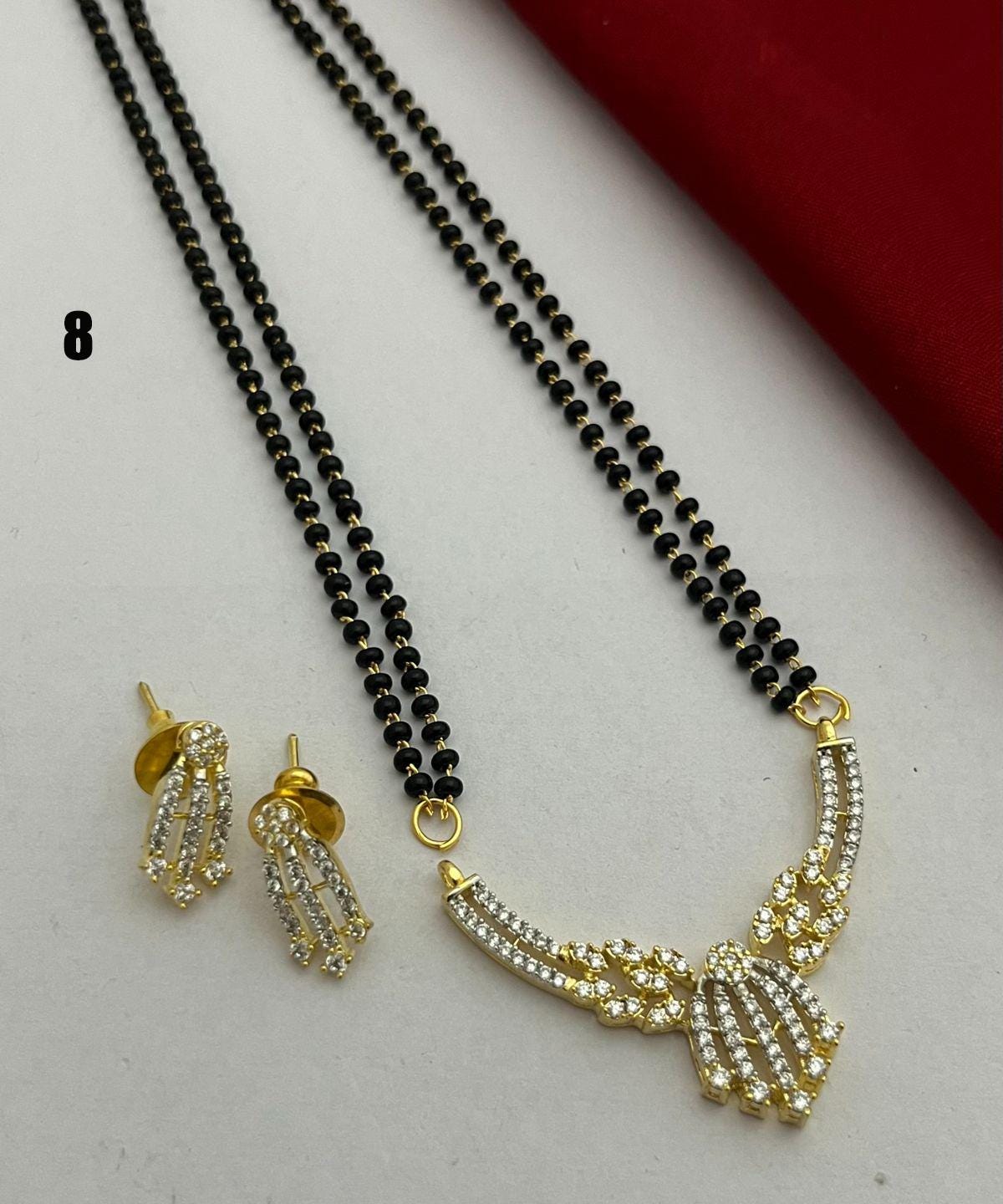 CZ Gold Plated MangalSutra with black bead chain |Indian Fashion Jewelry |Daily wear American Diamond MangalSutra set |Perfect Gift for wife