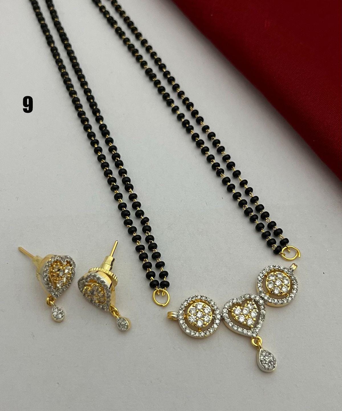 CZ Gold Plated MangalSutra with black bead chain |Indian Fashion Jewelry |Daily wear American Diamond MangalSutra set |Perfect Gift for wife