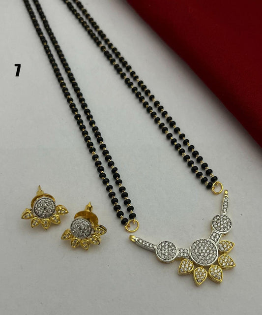 CZ Gold Plated MangalSutra with black bead chain |Indian Fashion Jewelry |Daily wear American Diamond MangalSutra set |Perfect Gift for wife