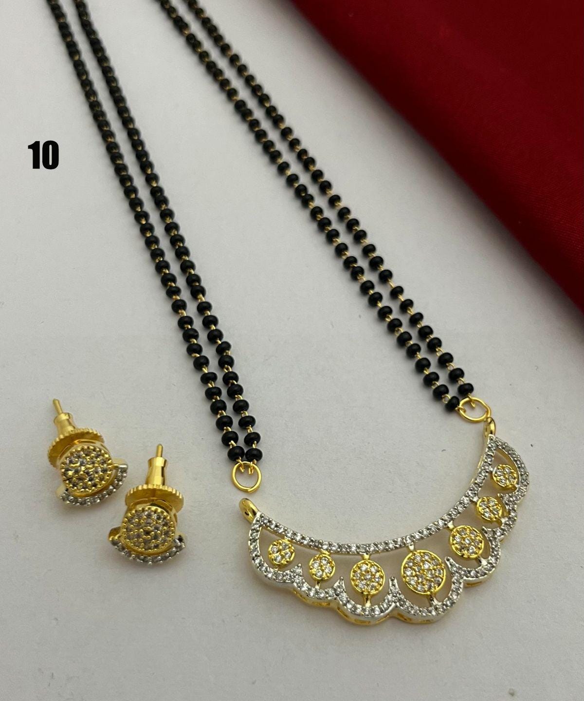 CZ Gold Plated MangalSutra with black bead chain |Indian Fashion Jewelry |Daily wear American Diamond MangalSutra set |Perfect Gift for wife