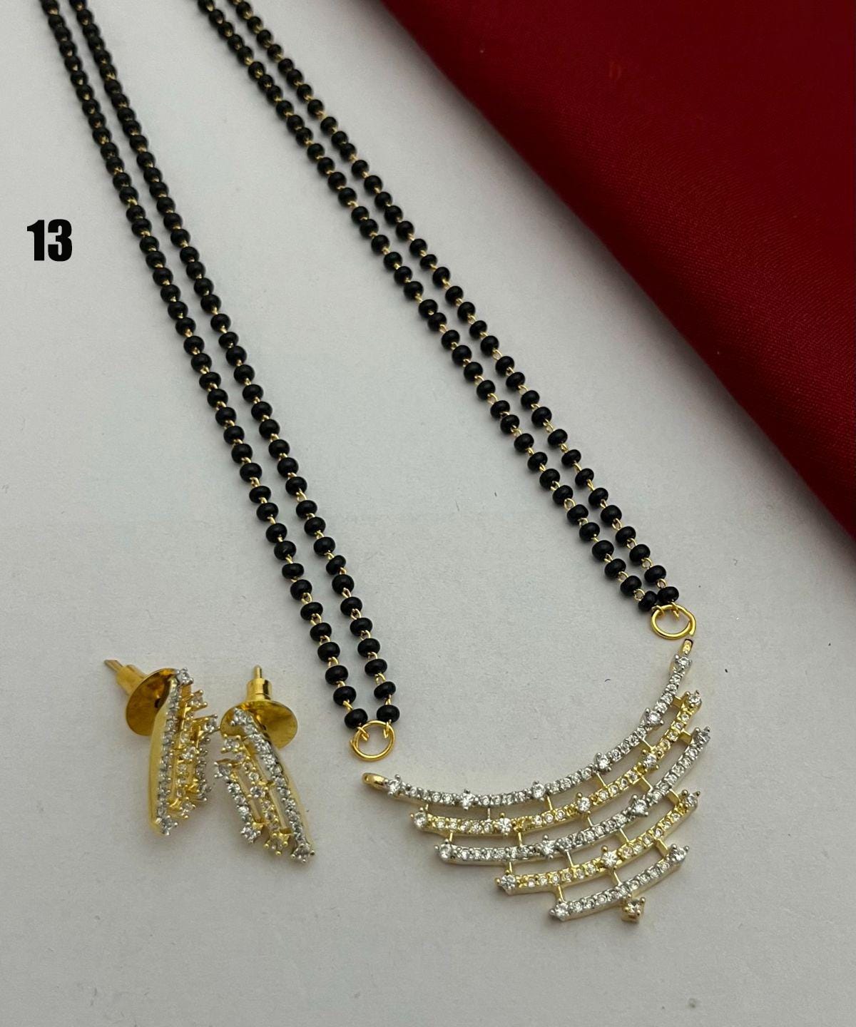 CZ Gold Plated MangalSutra with black bead chain |Indian Fashion Jewelry |Daily wear American Diamond MangalSutra set |Perfect Gift for wife
