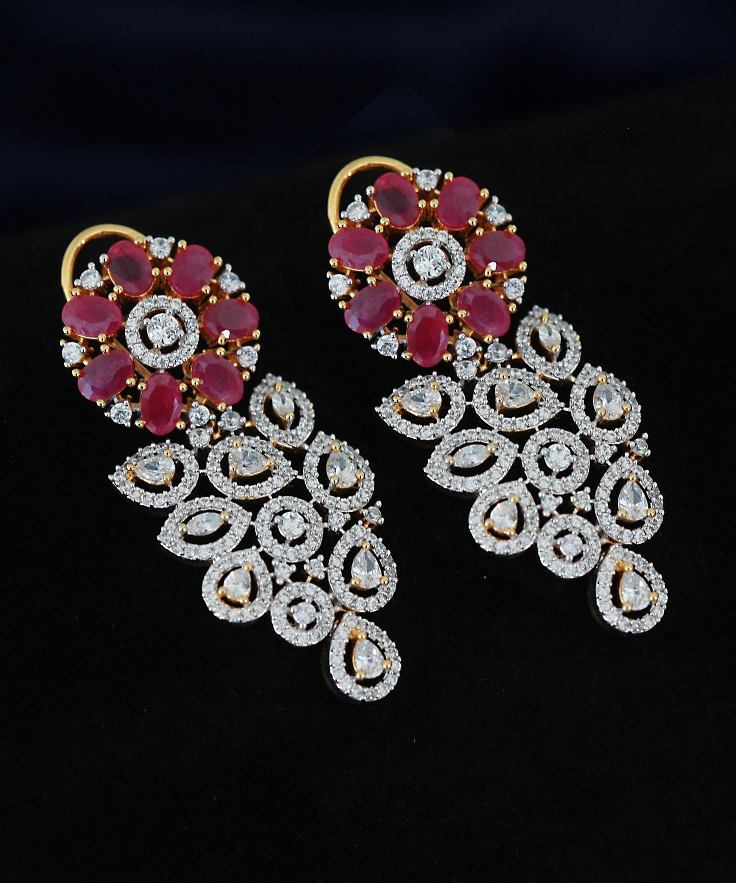 Teardrop CZ Statement Earrings| Long American Diamond Earrings| Bridal Dangle Earrings| Ruby, Green, Topaz, Black Colors| Gift for her