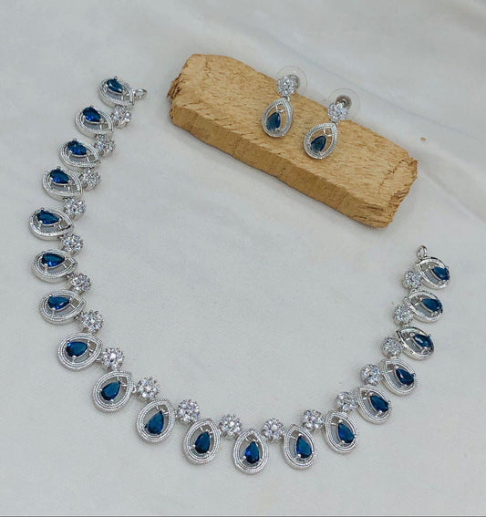 Teardrop AD Necklace Set| Silver Polish American Diamond Jewelry| CZ Stone Pendant Set & Earrings| Indian Party Wear Necklace| Gift for her