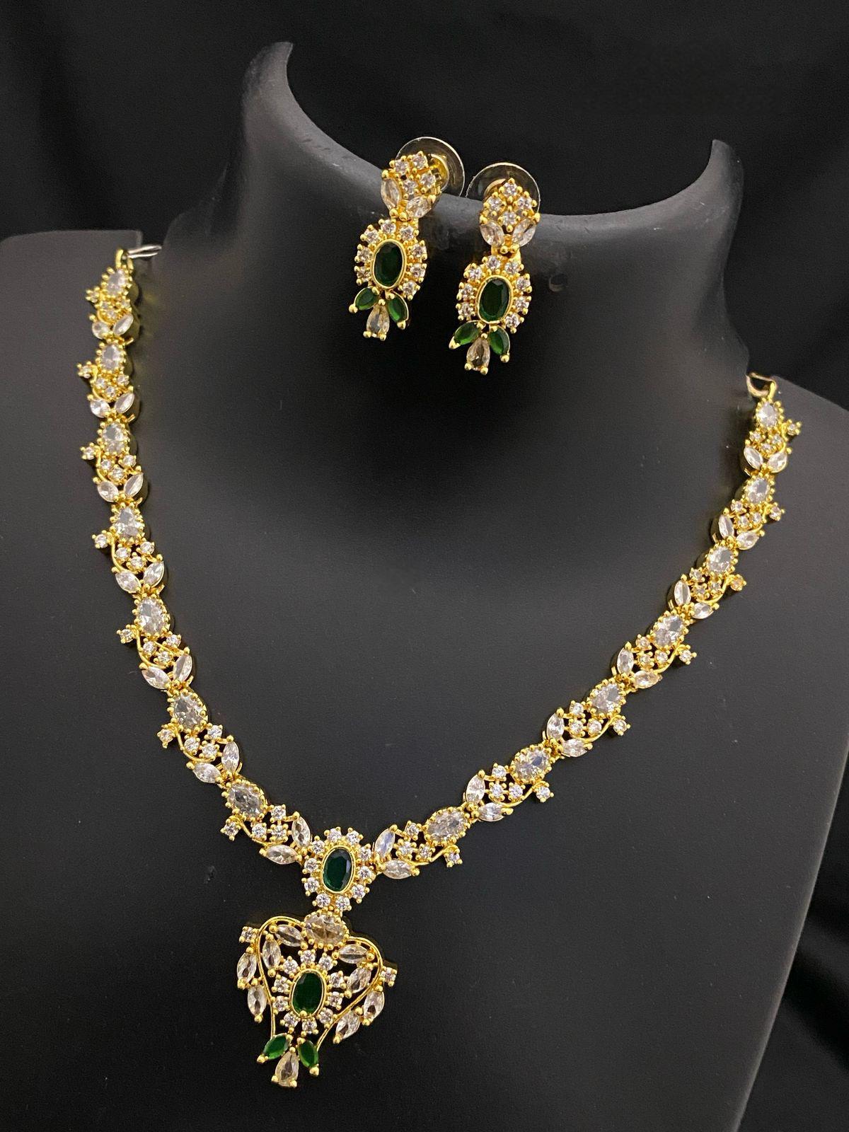 American Diamond necklace Earrings |Gold Plated emerald necklace Floral pattern |Beautiful Ruby necklace Floral design |Clear stone necklace