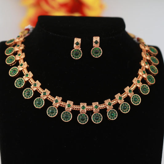 Matte Finish Traditional Necklace Set| Ruby Emerald Stone Jewelry| South Indian Jewelry | Antique Temple Style Bridal Jewelry| Gift for her