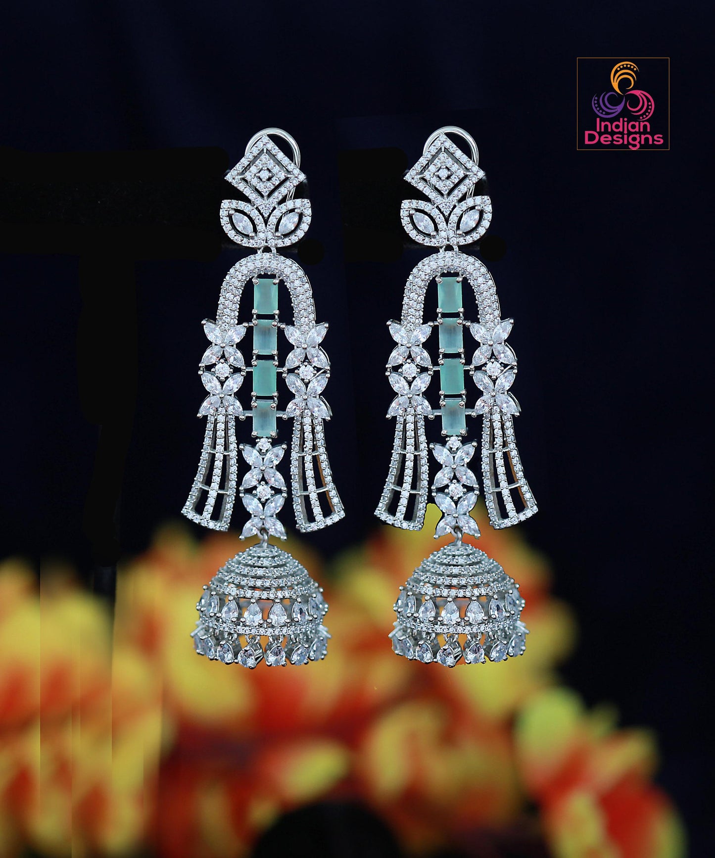 Rose Gold American Diamond Jhumka Earrings | AD Chandelier Long Jhumka earrings | Indian/Punjabi Jhumka | Pakistani Earrings| Gift for her