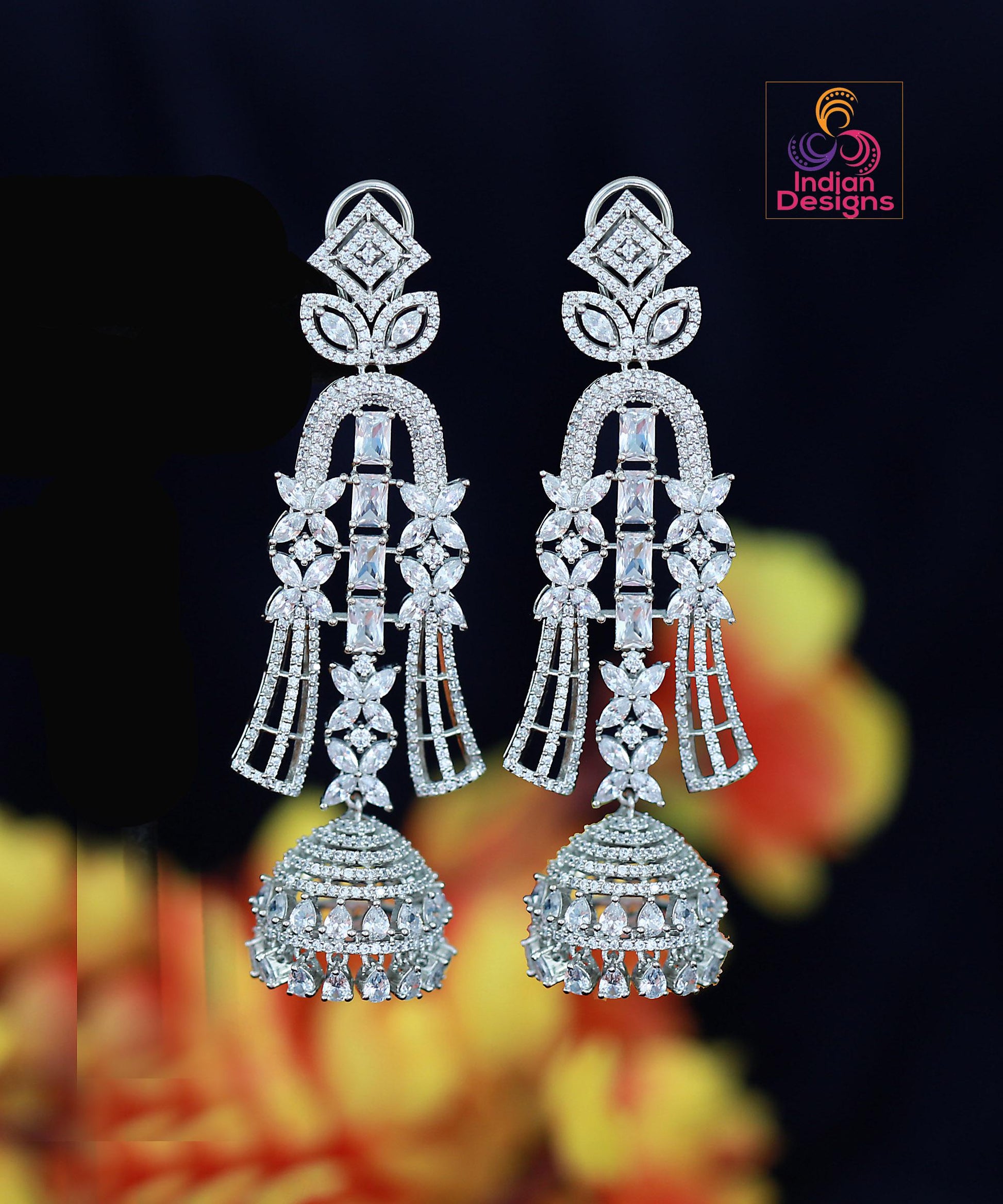 Rose Gold American Diamond Jhumka Earrings | AD Chandelier Long Jhumka earrings | Indian/Punjabi Jhumka | Pakistani Earrings| Gift for her