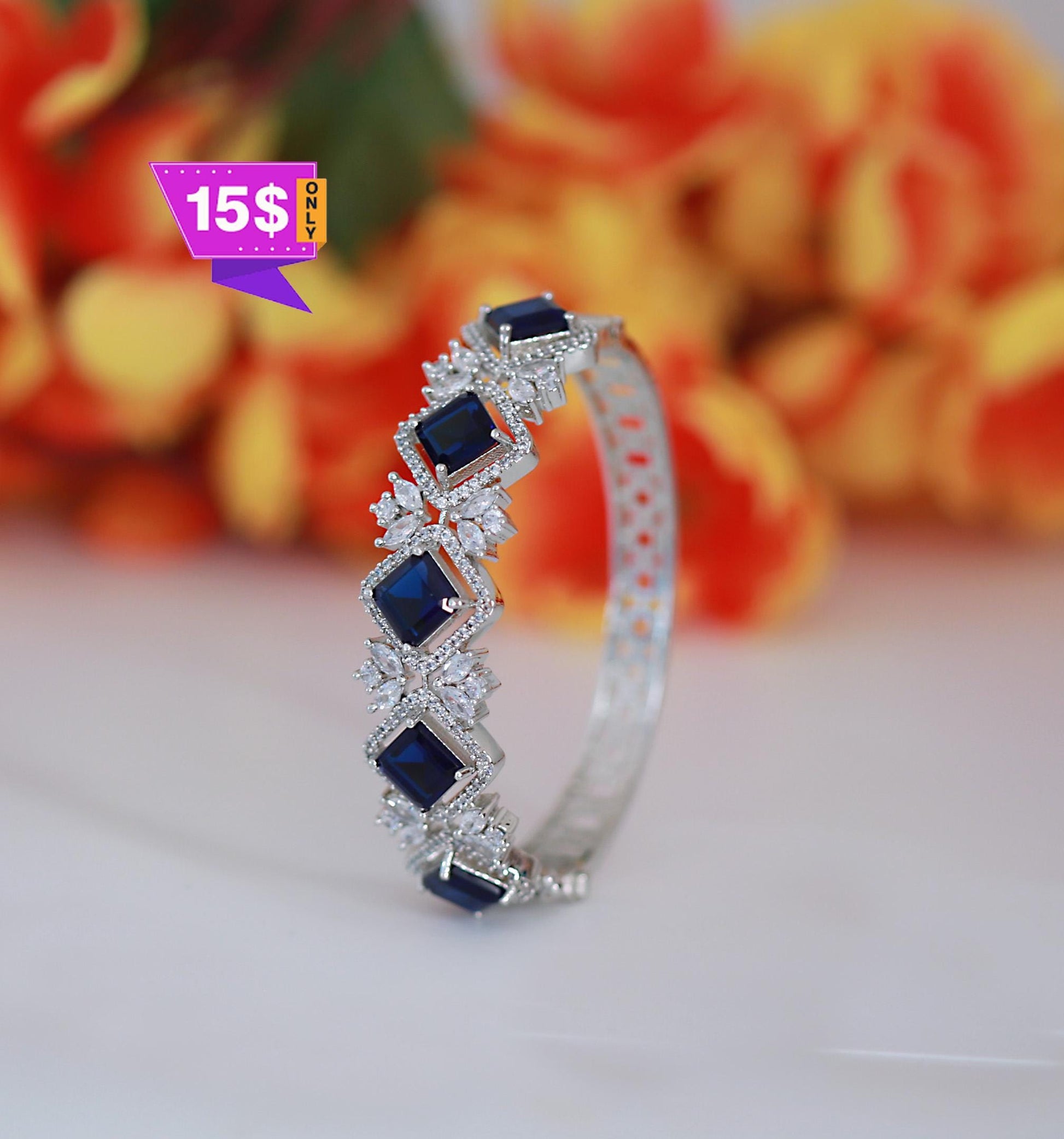 American Diamond Bangle Bracelet with CZ Stones| Rose gold floral bangle| daily wear bracelet| Party Wear Bangles| AD Bracelet| Gift for her