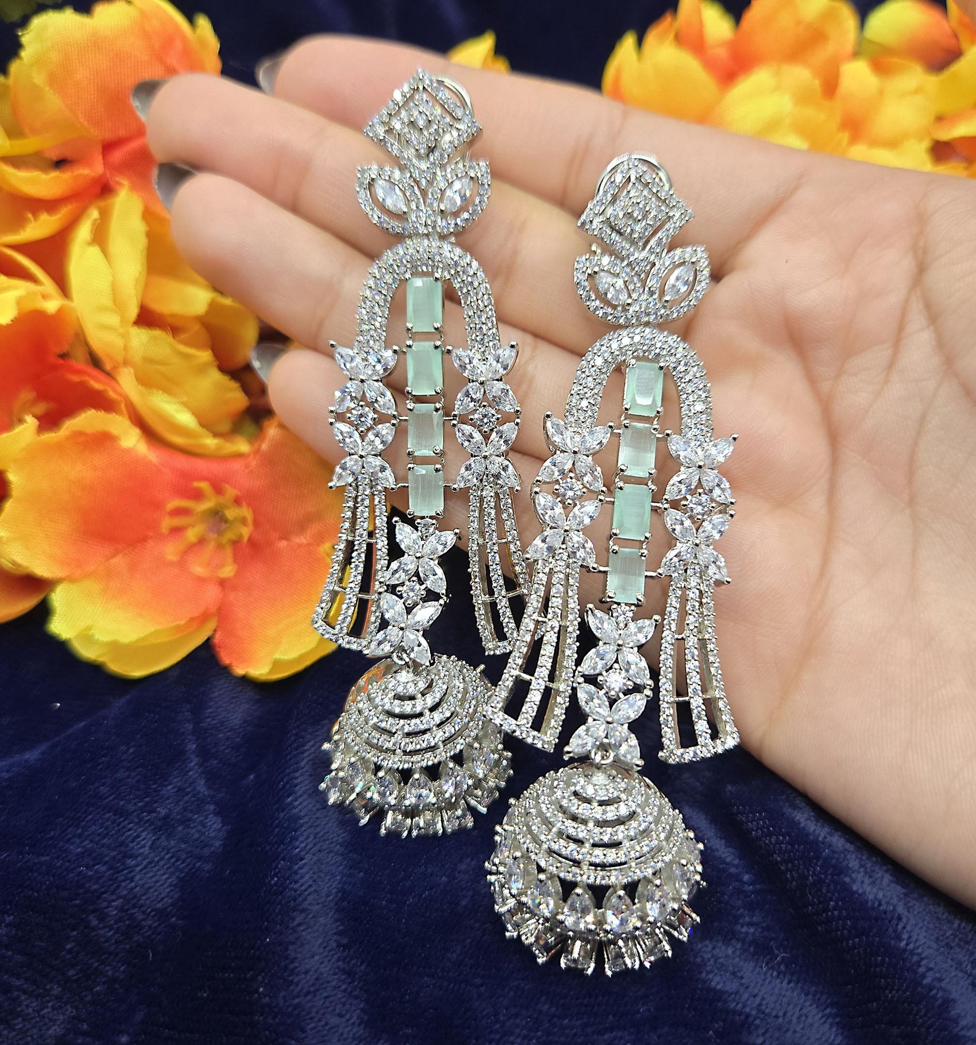 Rose Gold American Diamond Jhumka Earrings | AD Chandelier Long Jhumka earrings | Indian/Punjabi Jhumka | Pakistani Earrings| Gift for her