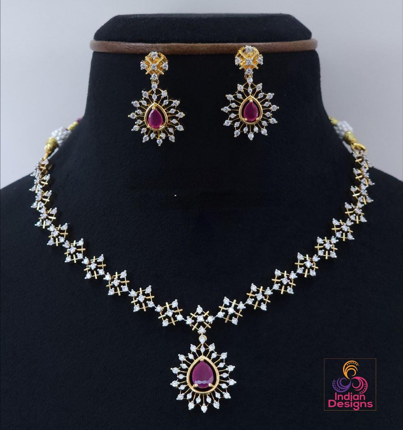 American Diamond CZ Bridal Choker | Designer Indian Wedding Jewelry | Statement Necklace| Two-Tone Design Party wear jewelry| Gift for her