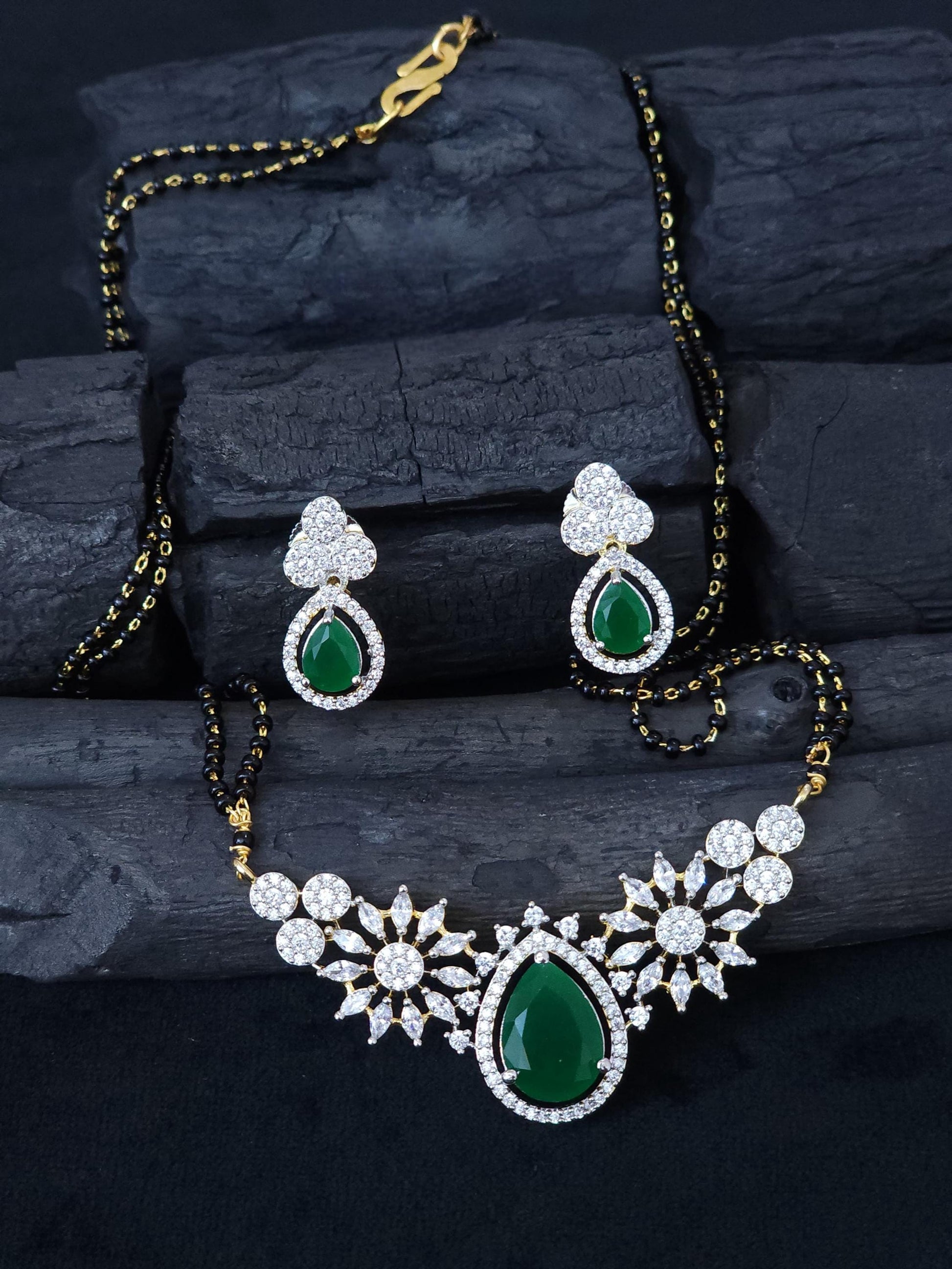 American Diamond Mangalsutra Set| Stylish Daily Wear CZ Pendant with Matching Earrings| AD Pendant and Earrings set| Gift for her
