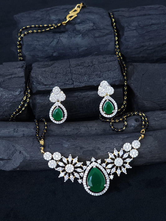 American Diamond Mangalsutra Set| Stylish Daily Wear CZ Pendant with Matching Earrings| AD Pendant and Earrings set| Gift for her