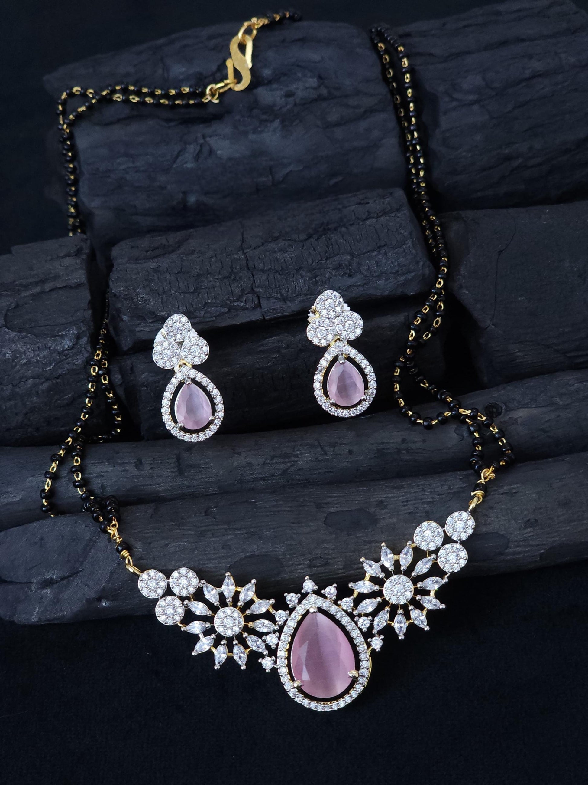 American Diamond Mangalsutra Set| Stylish Daily Wear CZ Pendant with Matching Earrings| AD Pendant and Earrings set| Gift for her