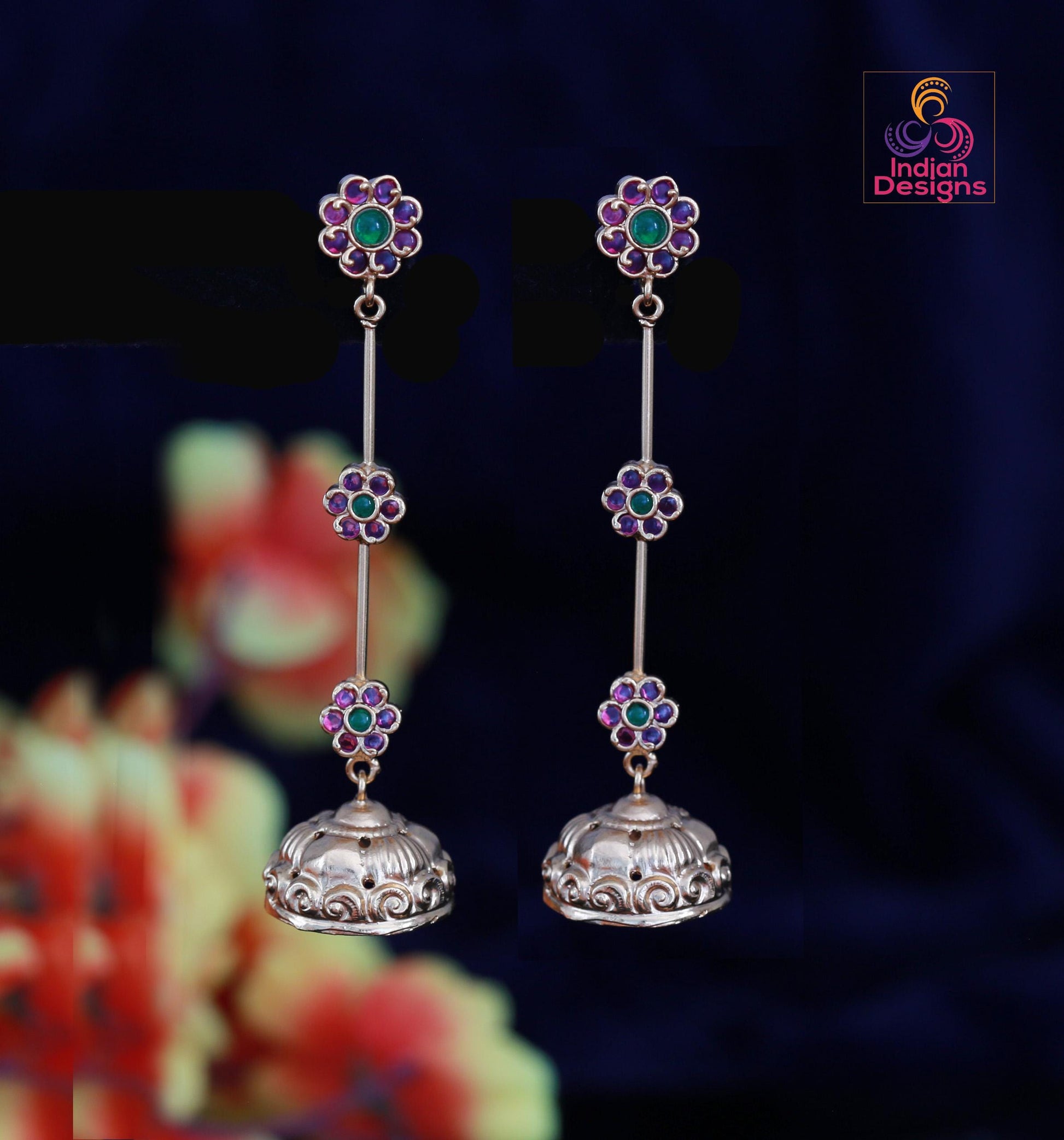 Matte Gold Long Jhumka Earrings with Floral Design| Antique Finish Indian Earrings | Traditional Wedding Statement Ethnic Dangler Earrings
