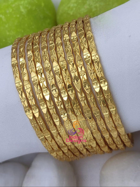 Daily Wear Gold Plated Bangles| Traditional Indian Wedding Bangles| Set of 12 Bangles| Affordable Jewelry| Stackable Bangles| Gift for her