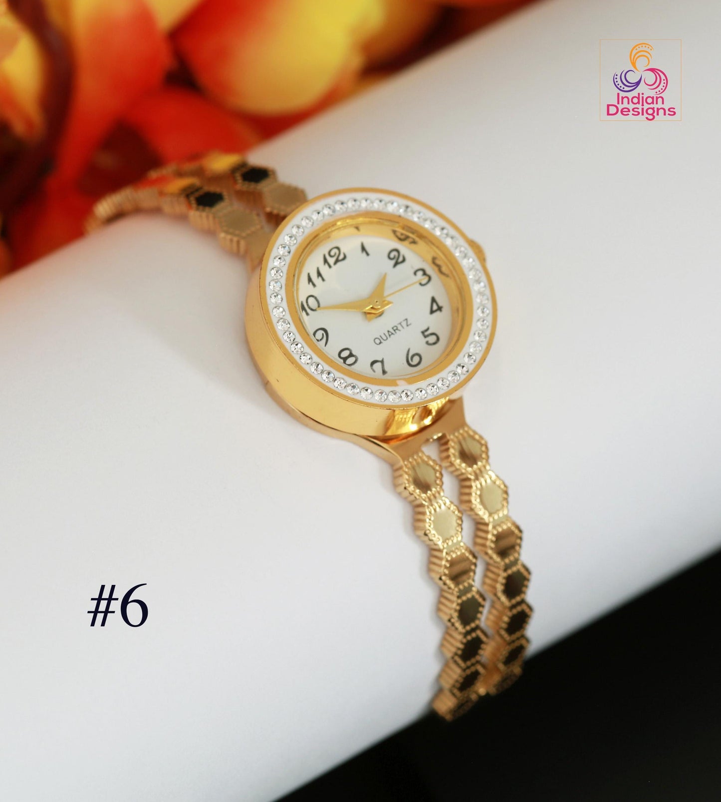 Gold Plated Cuff Bracelet Watch| AD Stone Analog Bangle| Multi-Color Ruby Emerald Statement Watch| Statement Watch| Indian Wedding Gift