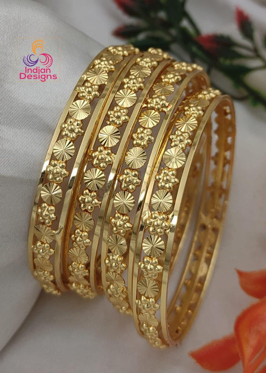 Gold-Plated Daily wear Bangle Bracelets set of 4 |Traditional Indian Jewelry Wedding bangle set |Bollywood Designer Bangle set| Gift for her