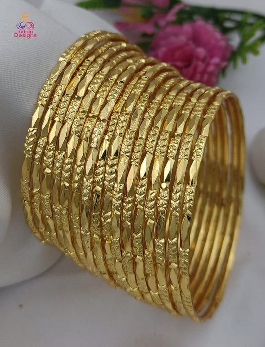 Gold Plated Daily wear Bangle set of 16|Traditional Light weight stackable bangles| South Indian Style Wedding bangles| Gift for her