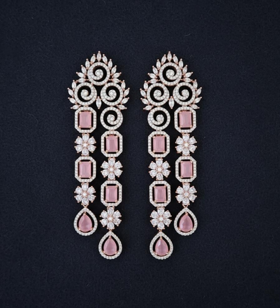 Silver earrings women | AD Floral Drop Dangler Earrings | Swarovski drop and dangle earrings | CZ stones Bollywood earrings online shopping